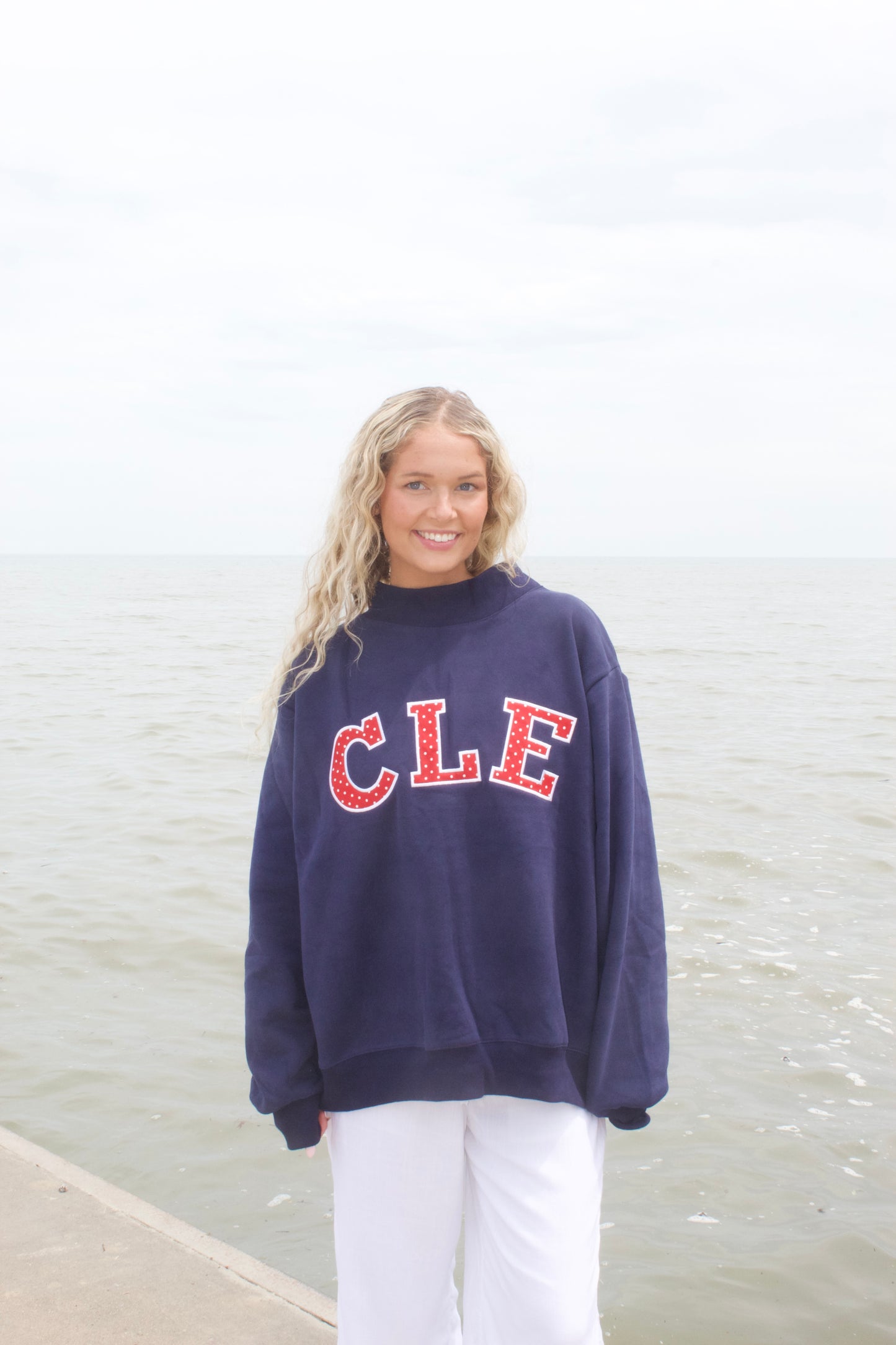 Polka Dot Mockneck - Navy & Red