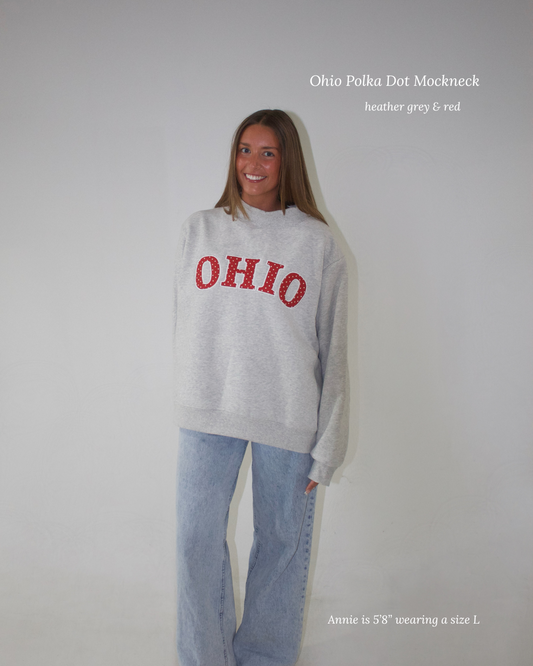 Polka Dot Mockneck - Heather Grey & Red