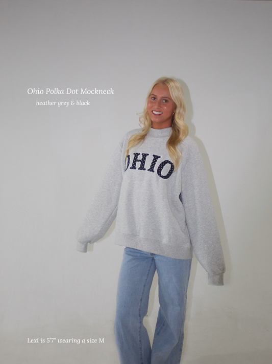 Polka Dot Mockneck - Heather Grey & Black