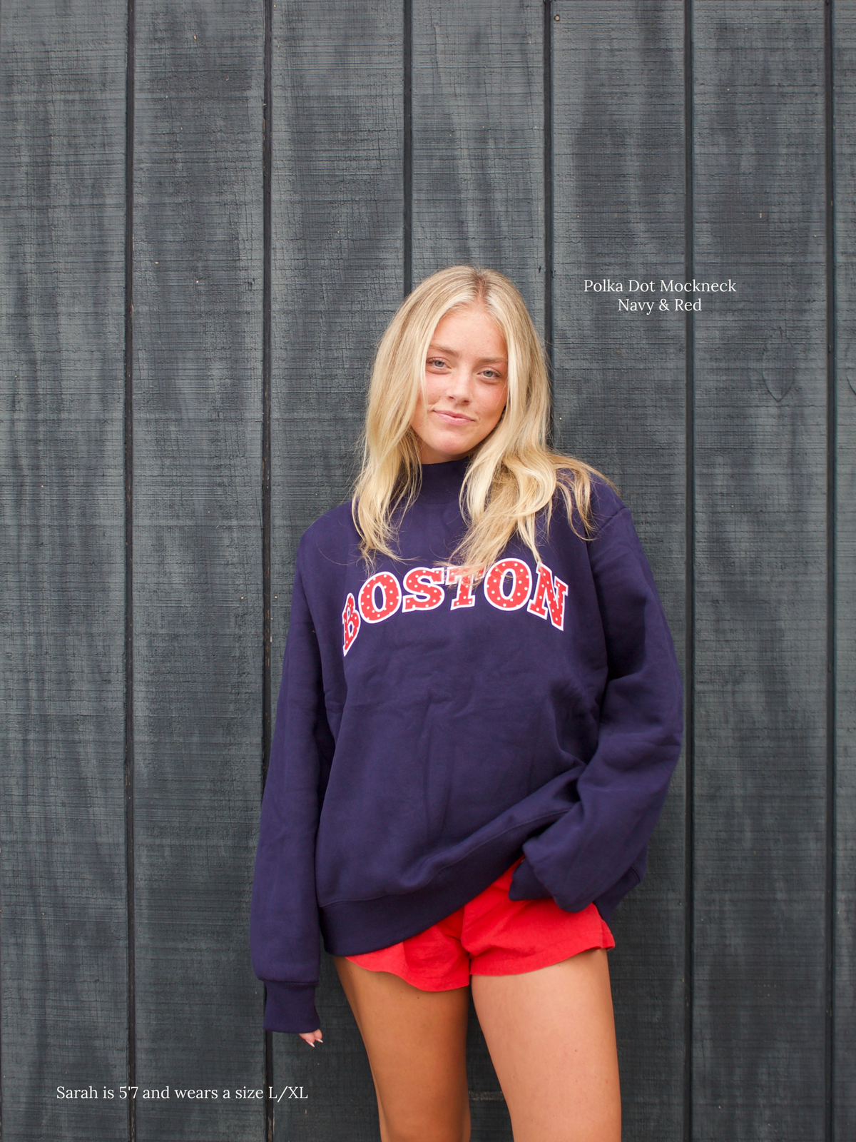 Boston Polka Dot Mockneck - Navy & Red