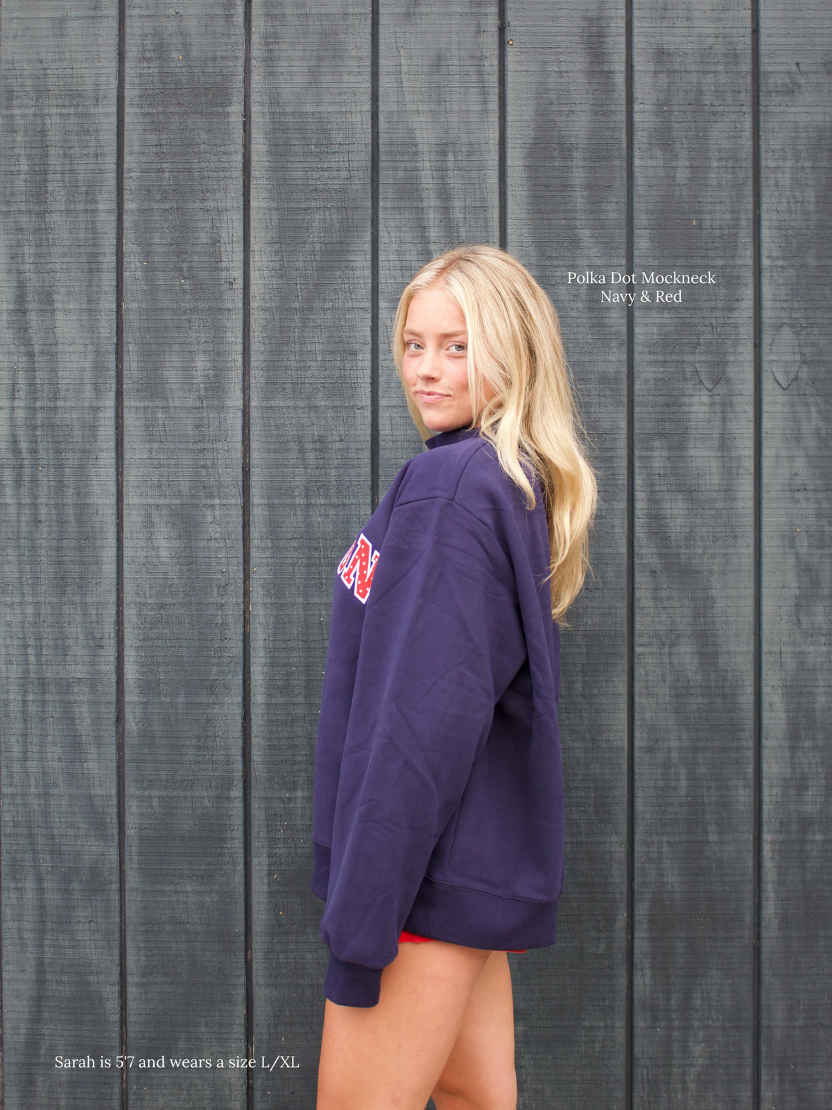 Boston Polka Dot Mockneck - Navy & Red