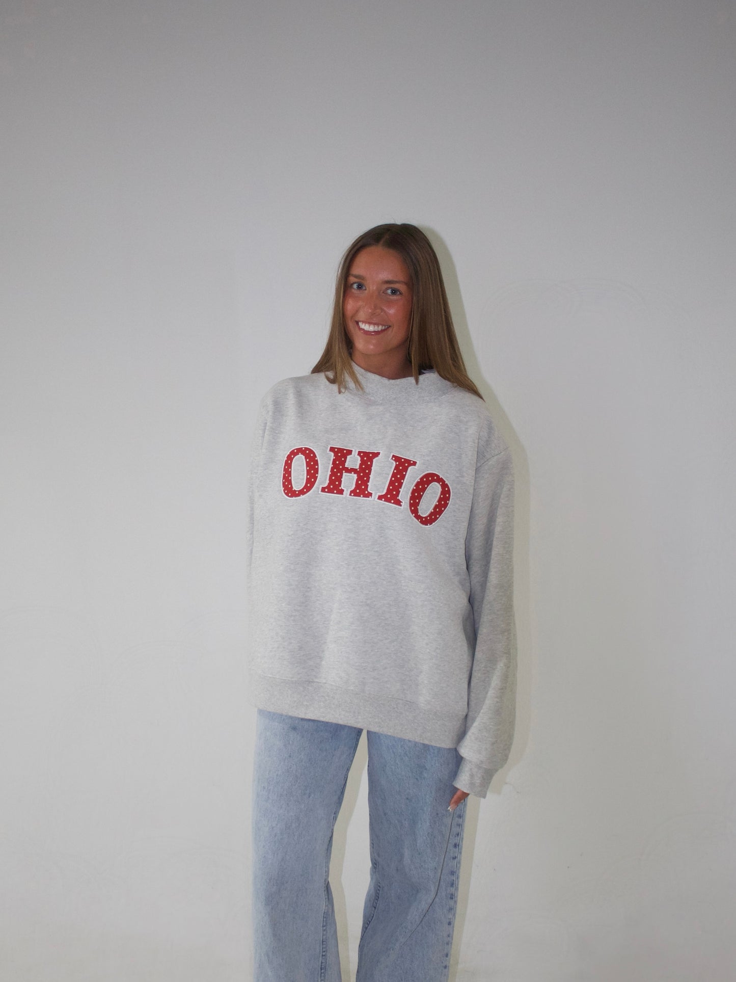 Polka Dot Mockneck - Heather Grey & Red