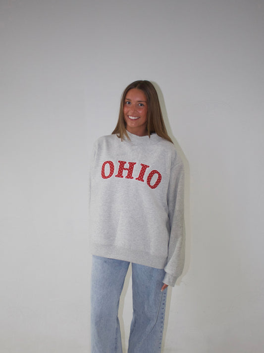 Polka Dot Mockneck - Heather Grey & Red