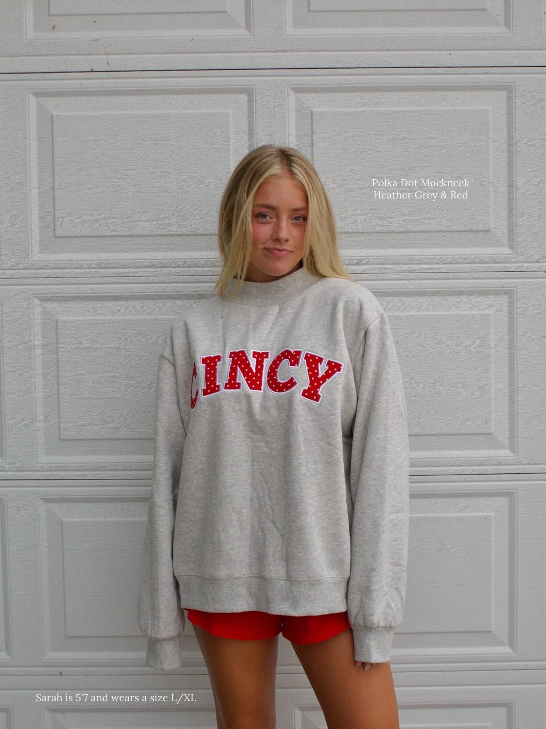 Cincy Polka Dot Mockneck - Heather Grey & Red-1
