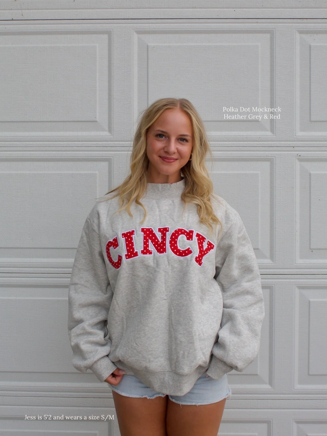 Cincy Polka Dot Mockneck - Heather Grey & Red-3