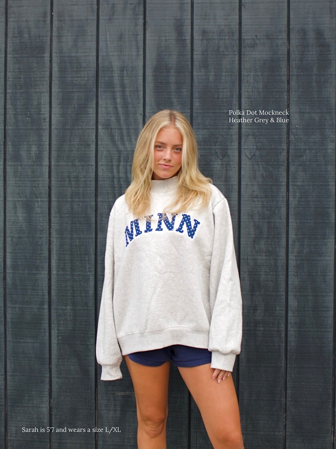 Minnesota Polka Dot Mockneck - Heather Grey & Blue