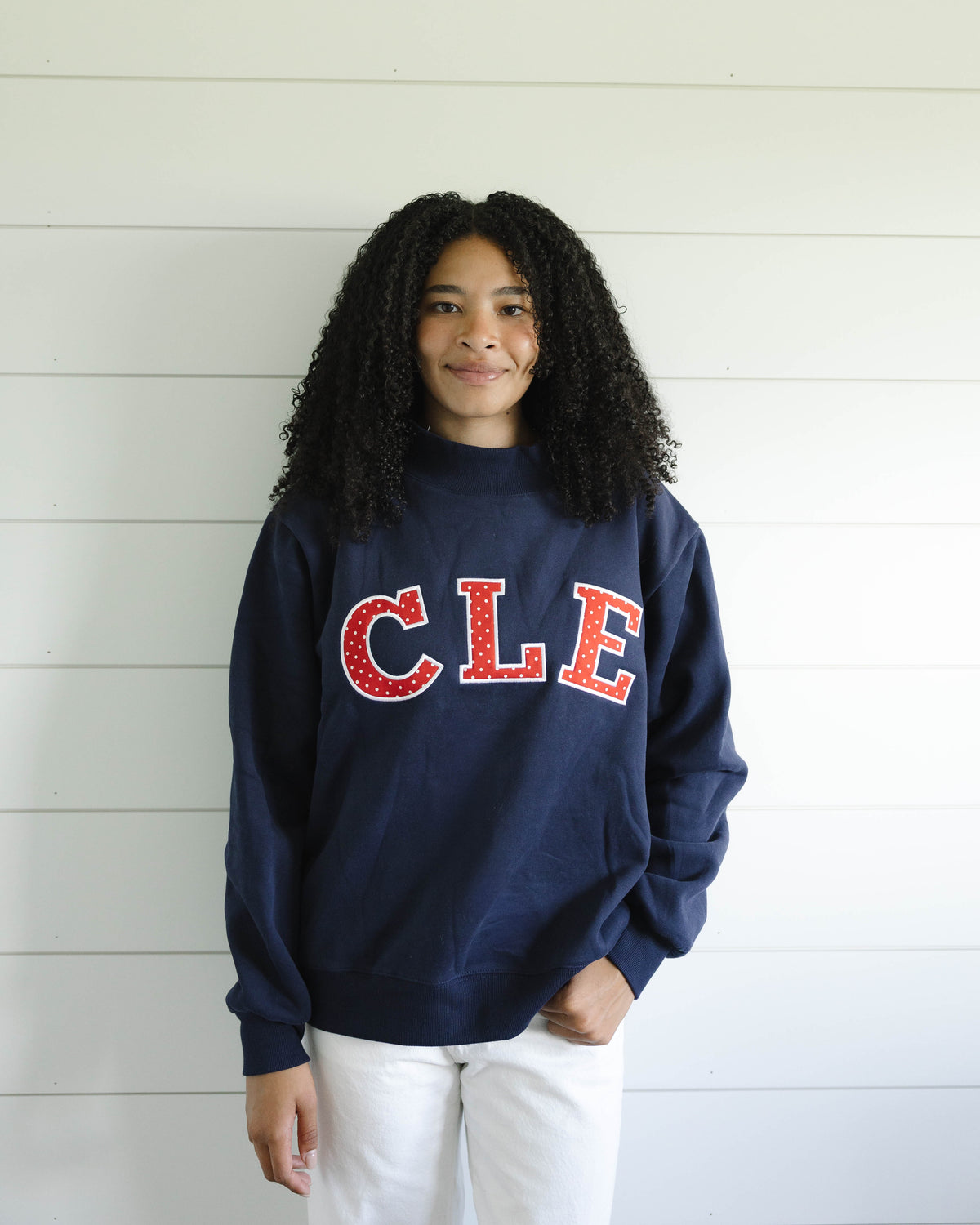Polka Dot Mockneck - Navy & Red