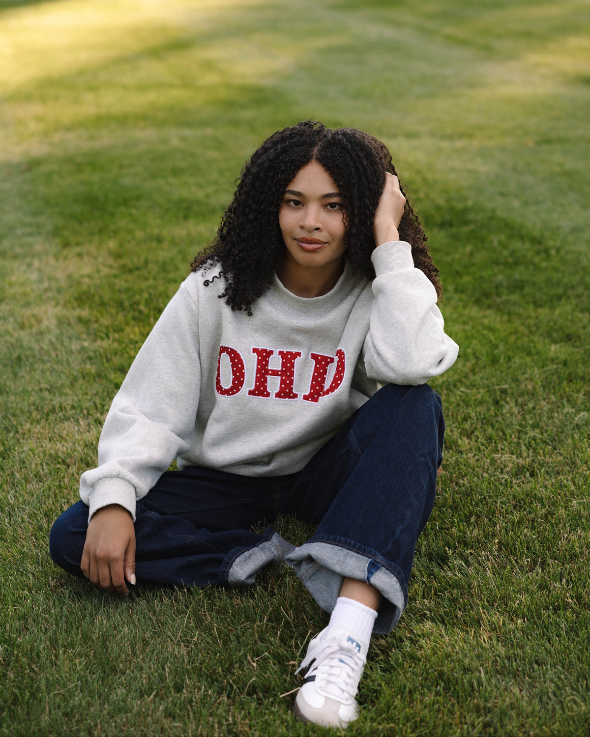 Polka Dot Mockneck - Heather Grey & Red