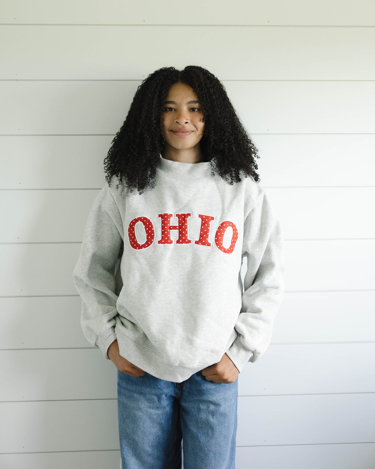 Polka Dot Mockneck - Heather Grey & Red