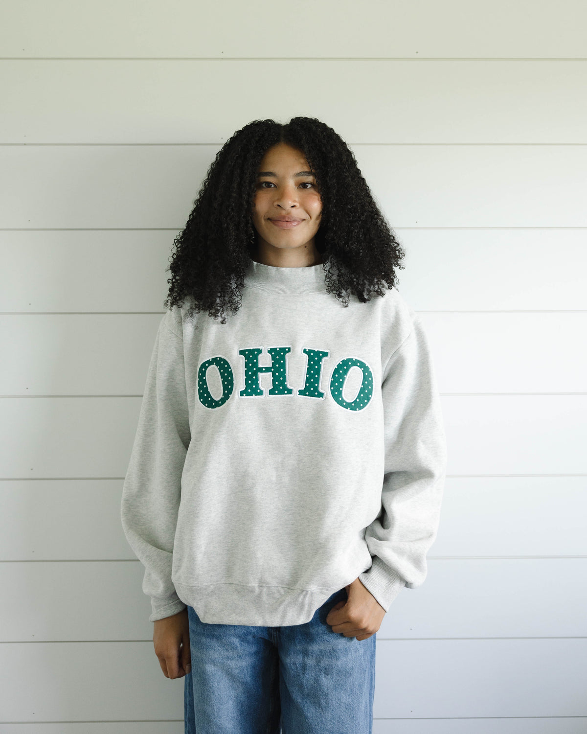 Polka Dot Mockneck - Heather Grey & Green