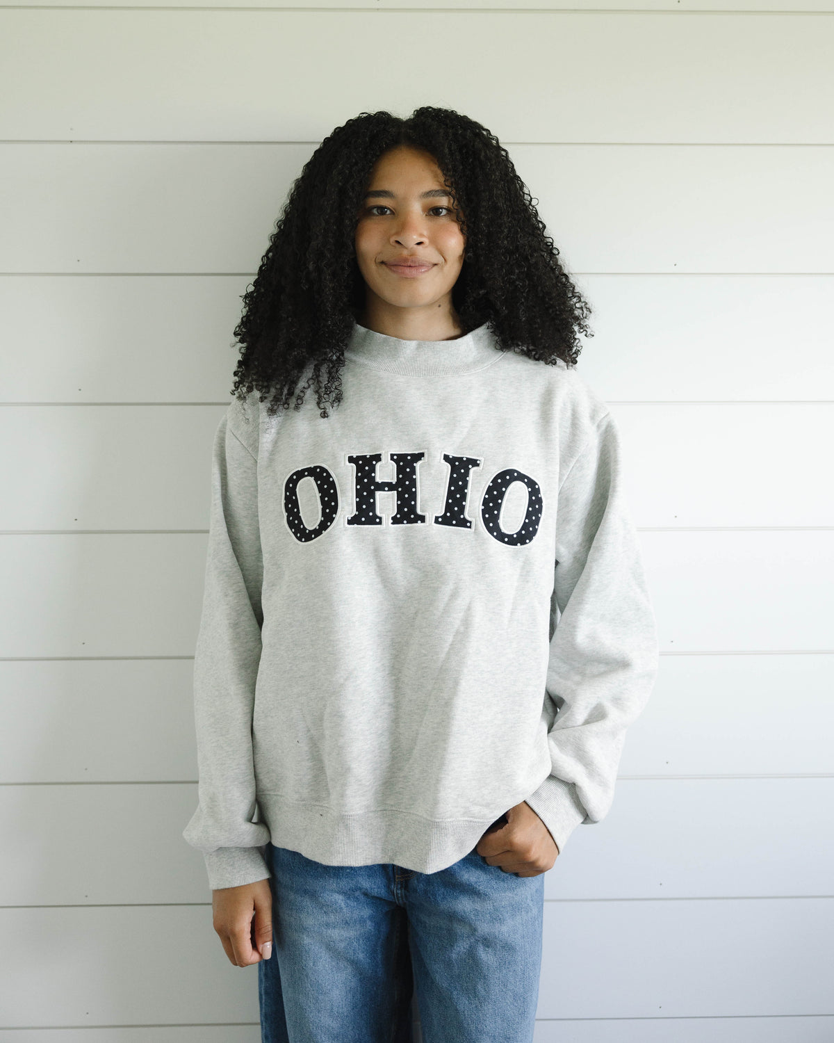 Polka Dot Mockneck - Heather Grey & Black