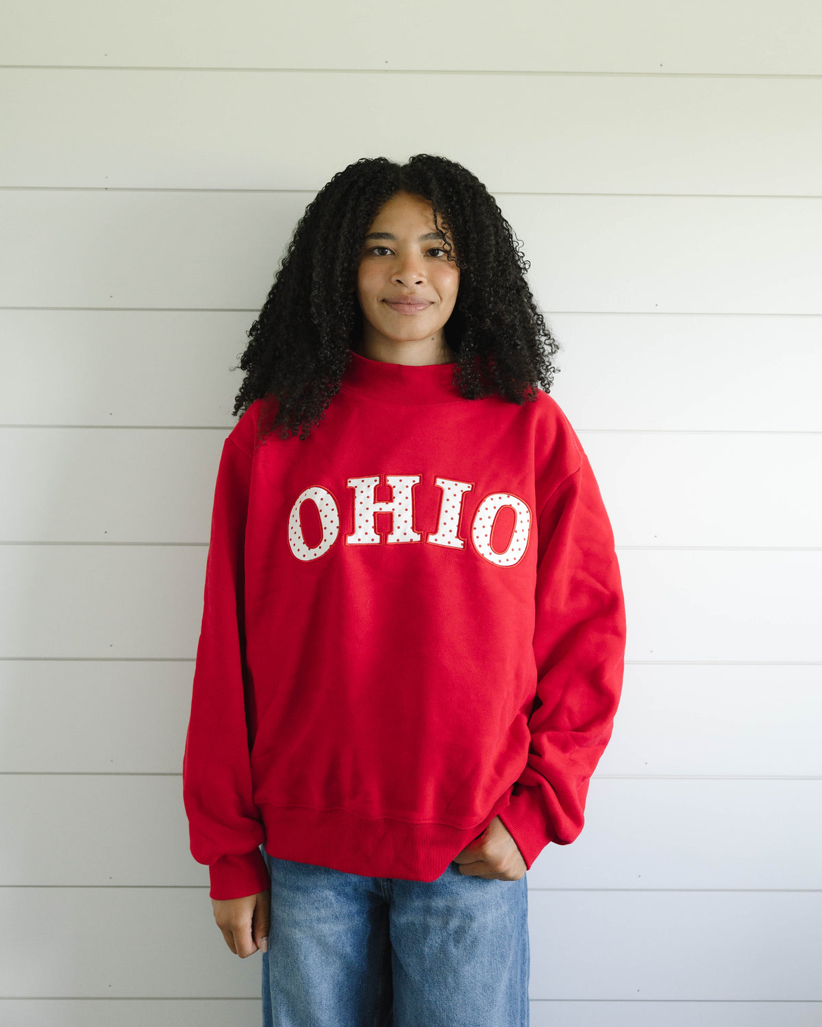 Polka Dot Mockneck - Cherry & White