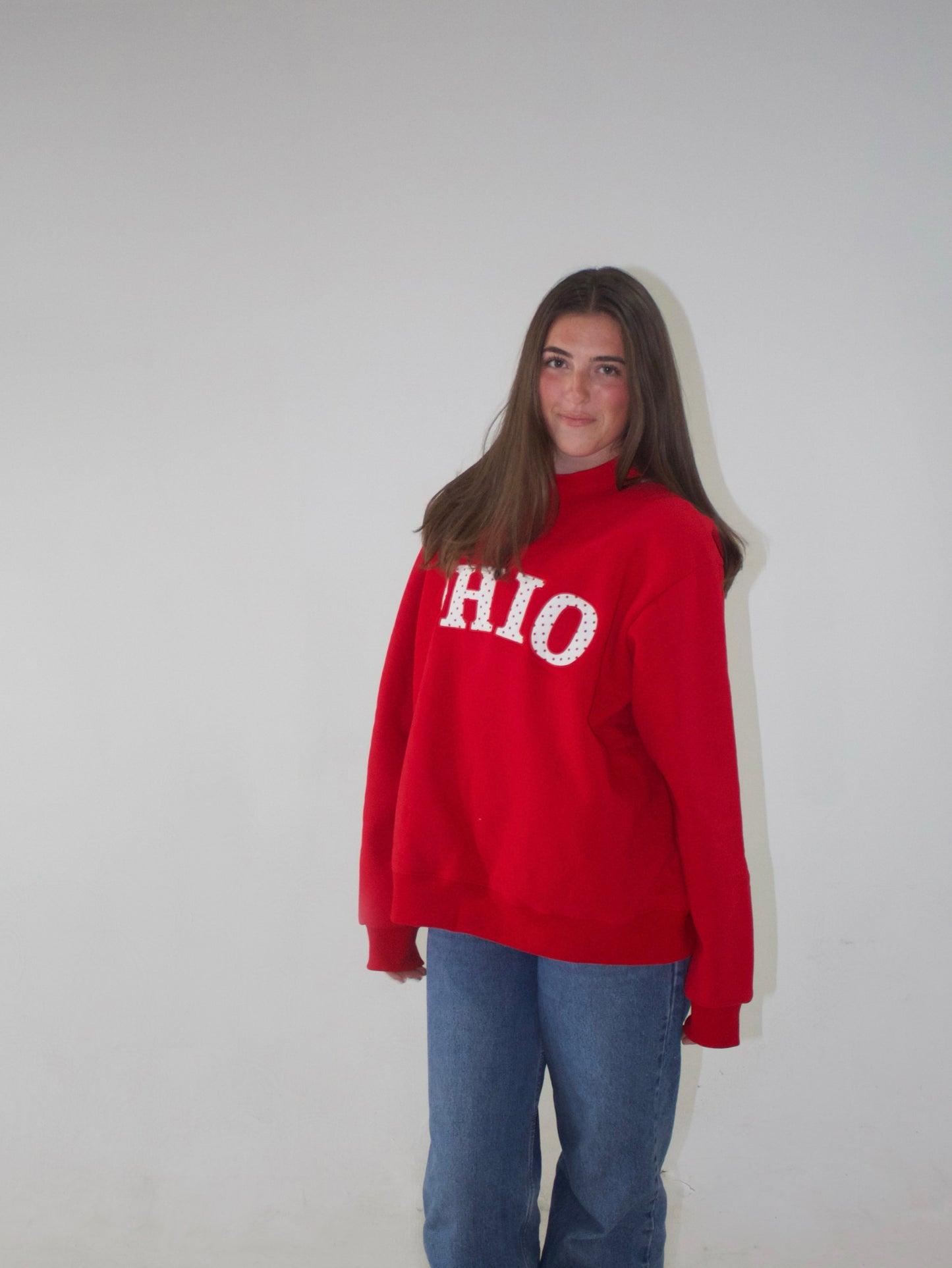 Polka Dot Mockneck - Cherry & White