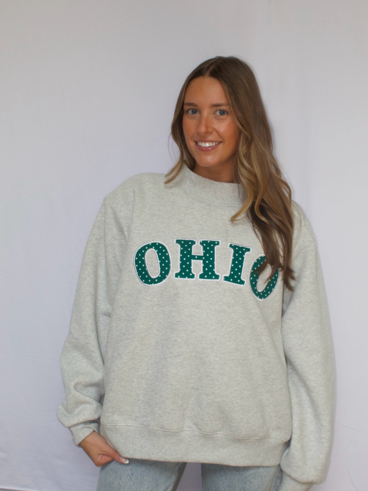 Polka Dot Mockneck - Heather Grey & Green