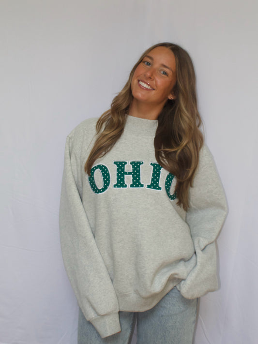 Polka Dot Mockneck - Heather Grey & Green