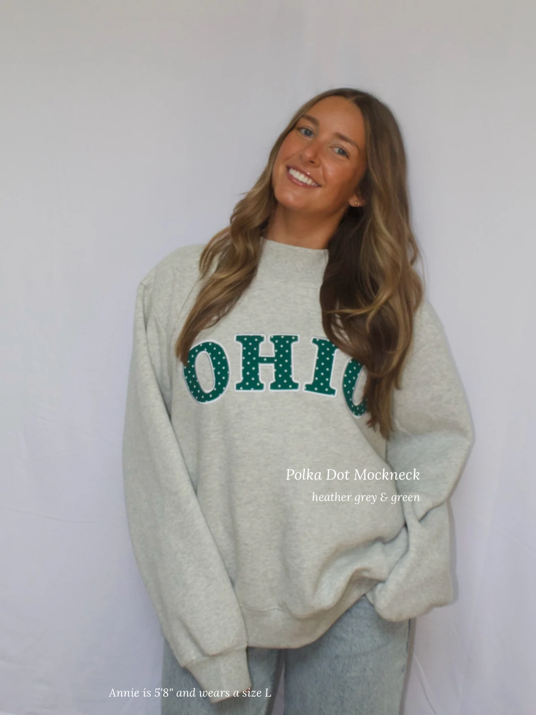 Polka Dot Mockneck - Heather Grey & Green