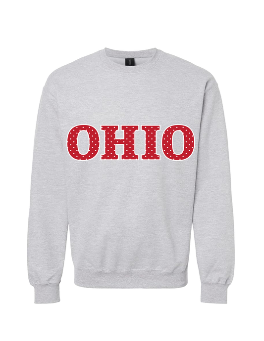 Polka Dot Varisty Crewneck - Grey & Red