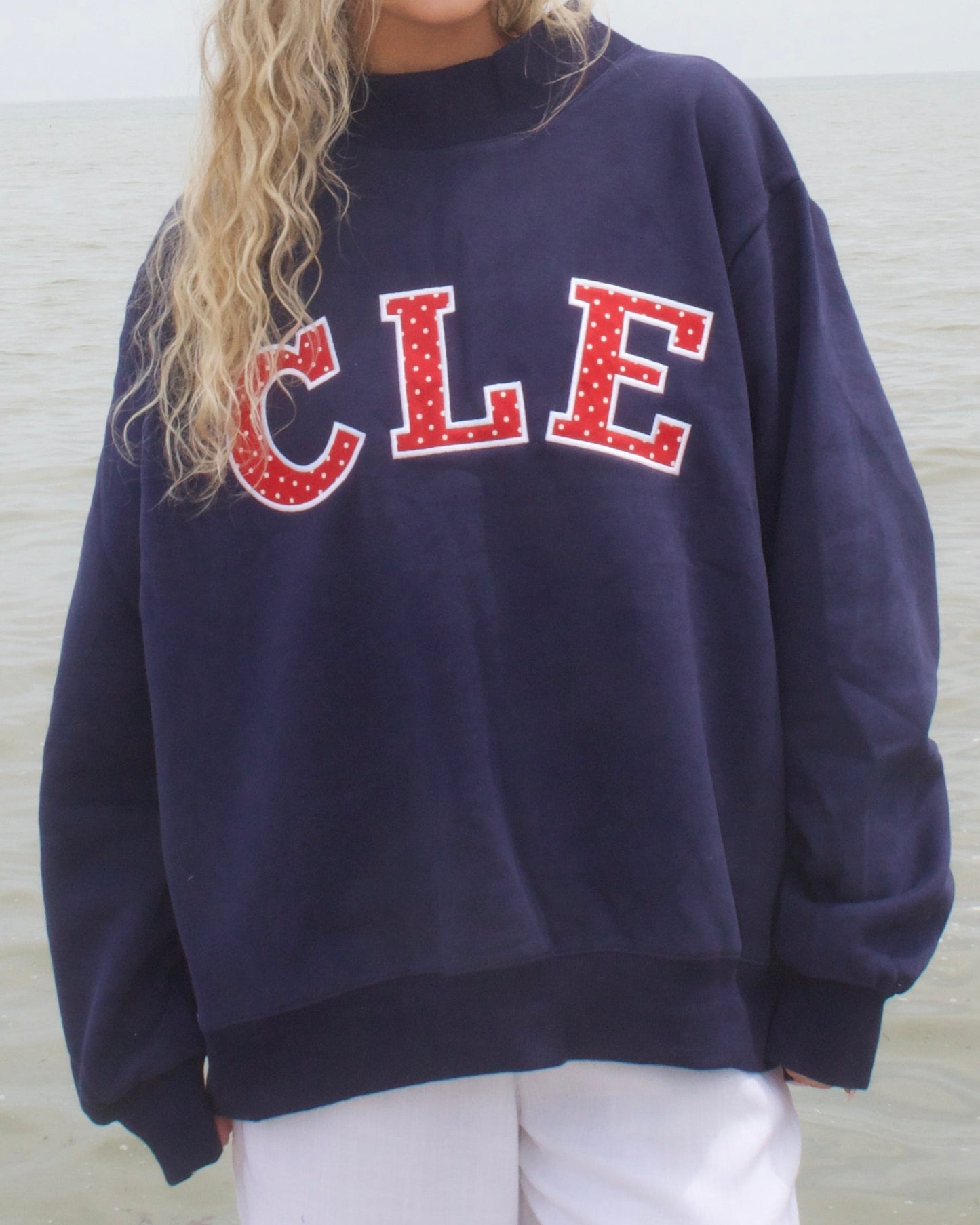 Polka Dot Mockneck - Navy & Red