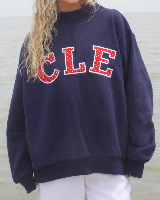 Polka Dot Mockneck - Navy & Red