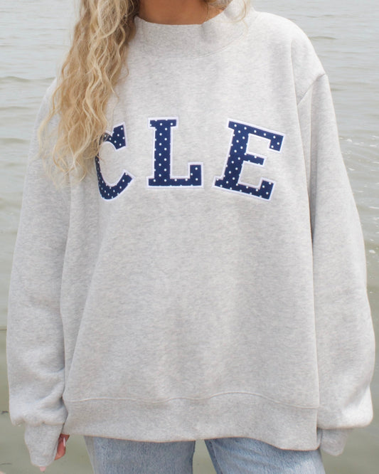 Polka Dot Mockneck - Heather Grey & Navy
